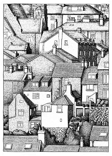 City Roofs Architecture Cities Houses Adult Coloring Pages