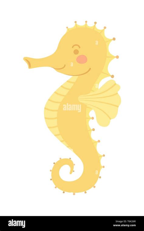 Cute Smiling Yellow Seahorse Sea Animal Vector Illustration Cartoon