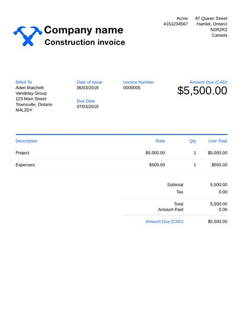 Free Construction Invoice Template Customize And Send In 90 Seconds