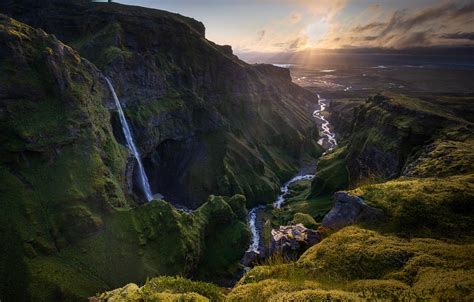 Wallpaper Landscape Mountains Nature Waterfall Canyon Iceland