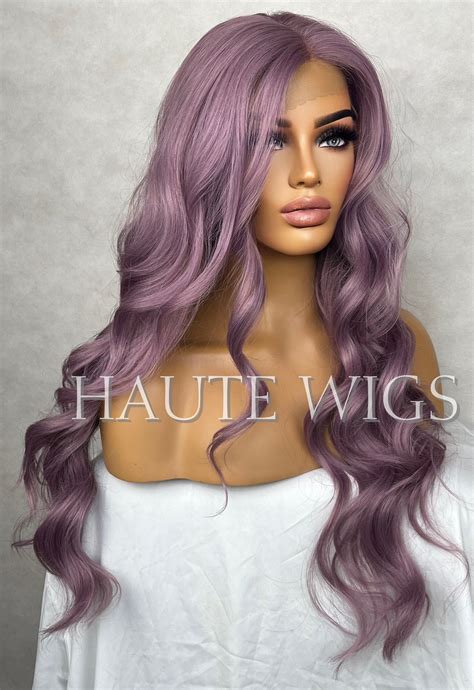 Purple Haze Lilac Light Violet Wig Long Wavy Side Parting Hd Etsy