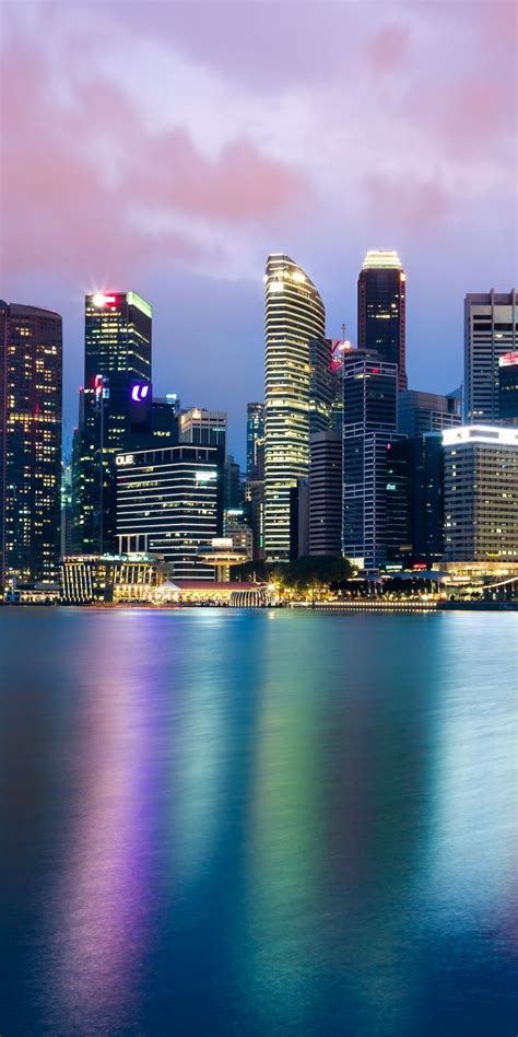 Stunning Wallpaper Singapore Cityscape Skyline Reflections Night