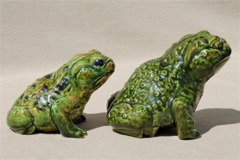 Lucky Ceramic Garden Toads Large Warty Toad Figurines Retro 70s Vintage