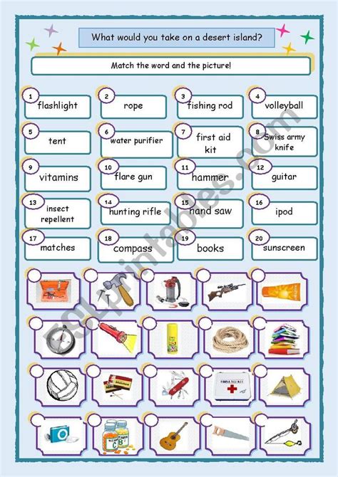What Would You Take On A Desert Island Vocabulary Esl Worksheet By