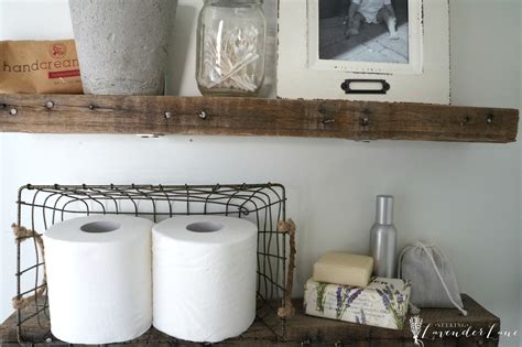 The refined shelf not only it has three solid wood shelves for holding decorative containers of bathroom supplies. DIY Rustic Bathroom Shelves - Seeking Lavender Lane