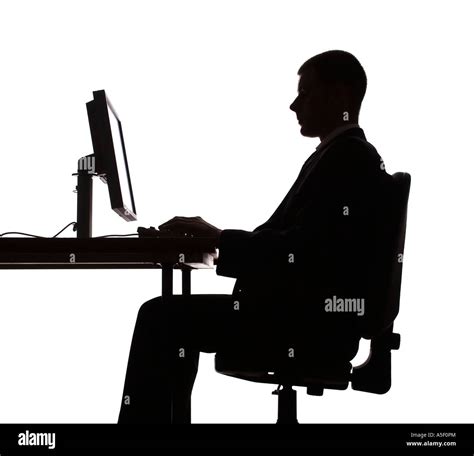 Isolated On White Silhouette Of Man Working Computer Stock Photo Alamy
