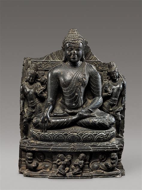 Seated Buddha Reaching Enlightenment Flanked By Avalokiteshvara And