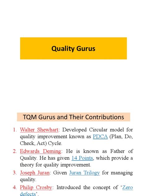 Tqm Gurus And Their Contributionspdf Quality Management