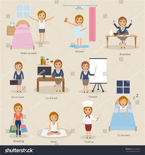 Daily Routine Of Business People Office Hipster Style Character Stock