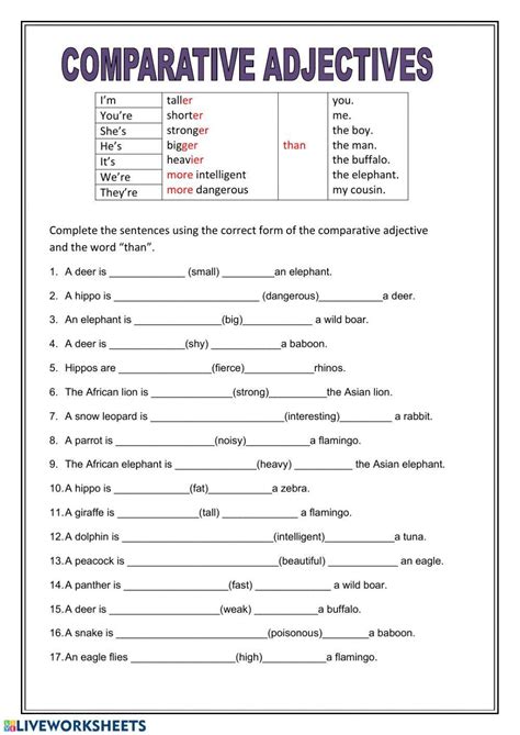 Grammar Comparative Adjectives Worksheet Live Worksheets