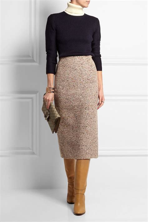 Neutral Fenel Trash Wool Blend Tweed Midi Skirt Acne Studios Pencil