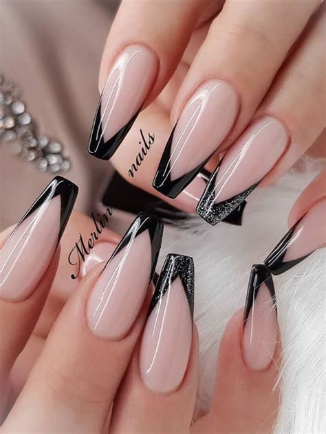 40 black nail designs to try this year ray amaari nail tip designs french tip acrylic nails