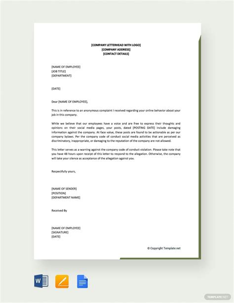 Unprofessional Behavior Sample Warning Letter To Employee For Disrespectful
