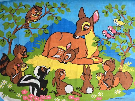 Vintage Bambi Scene Fabric Walt Disney Productions By