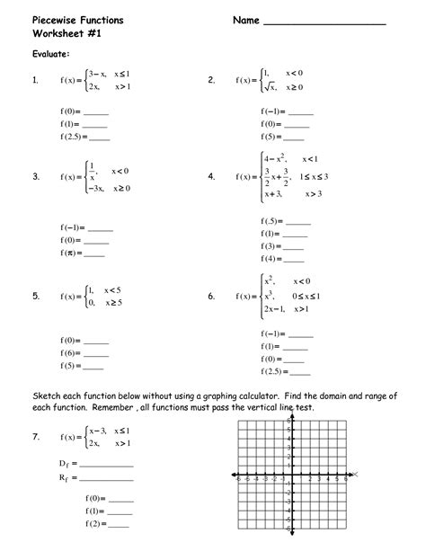 Piecewise Functions Practice Worksheet With Answers