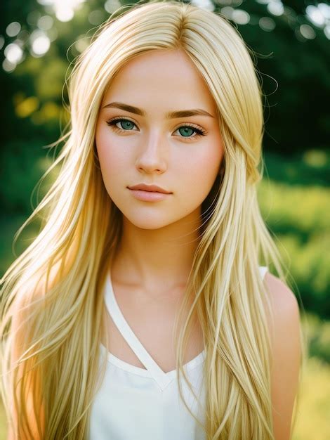 Premium Ai Image A Blonde Woman With Long Blonde Hair And Blue Eyes