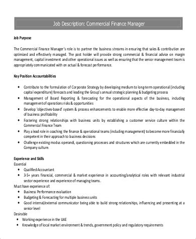 We are looking to hire a finance manager with excellent organizational and analytical skills. FREE 9+ Commercial Manager Job Description Samples in MS ...