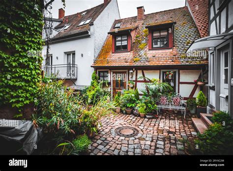 Historic Charm: Half-Timbered Houses in Heppenheim's Old Town Stock