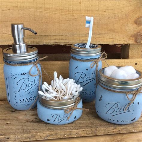 45 Mason Jar Bathroom Set Bathroom Decor Home Decor Etsy Canada