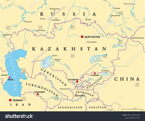 Central Asia Political Map With Capitals Royalty Free Stock Vector