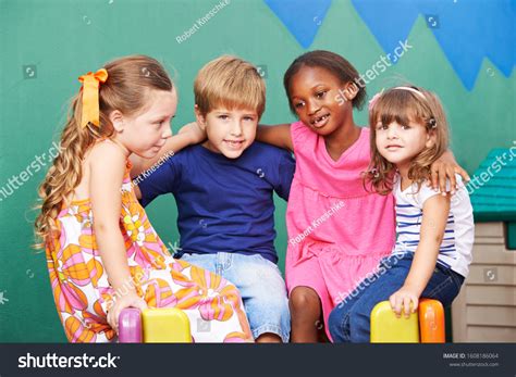 Group Kids Sitting Together Friendship Kindergarten Stock Photo