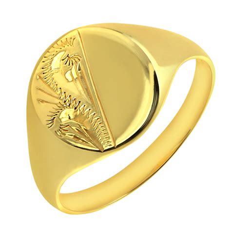 Solid 9ct Gold Ladies Engraved Oval Signet Ring Solid 9ct Gold Ladies