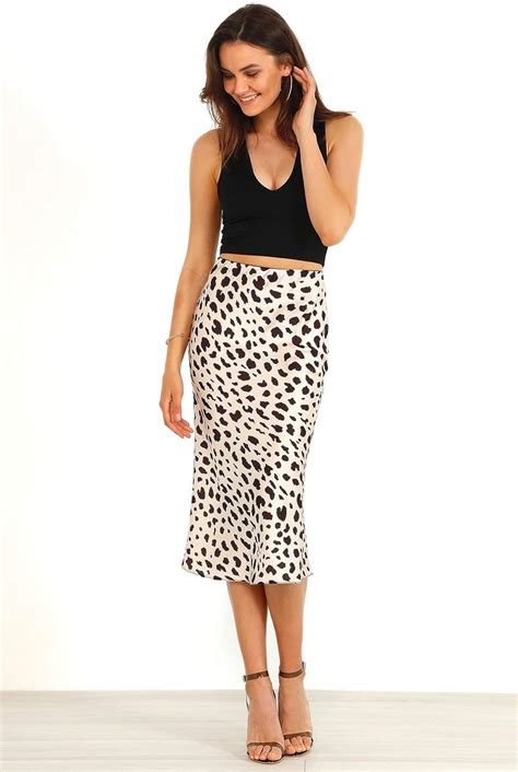 Satin Animal Leopard Print Midi Slip Skirt In Multi 14 Uk