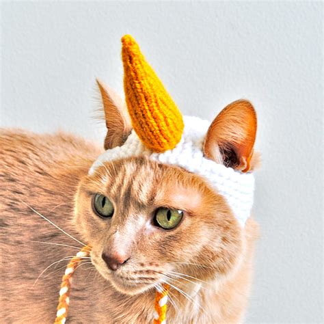 Unicorn Cat Costume White And Gold Hand Knit Cat Hat Cat