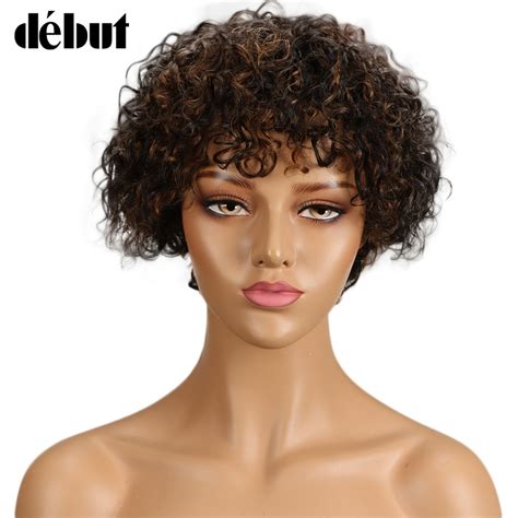 Debut Wigs For Black Women Ombre Curly Human Hair Wig Short Afro Jerry