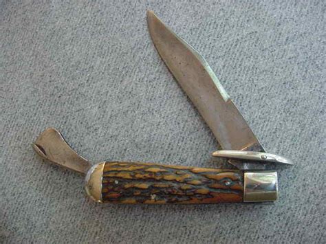 Antique Marbles Gladstone Michigan Stag Safety Folding Hunter Bowie