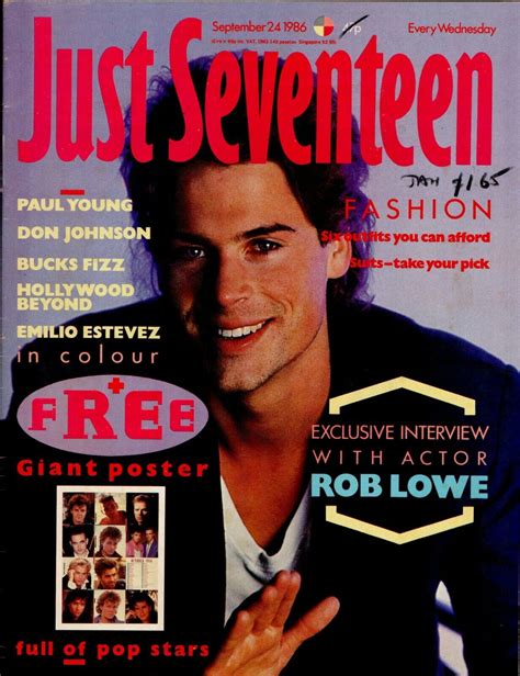 Just Seventeen J17 Magazine Uk September 24 1986 Rob Lowe Cover