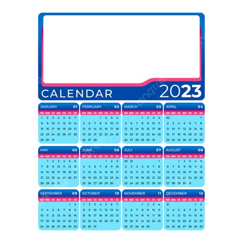 2023 New Year Calendar Blue Color With Photo Frame 2023 New Year