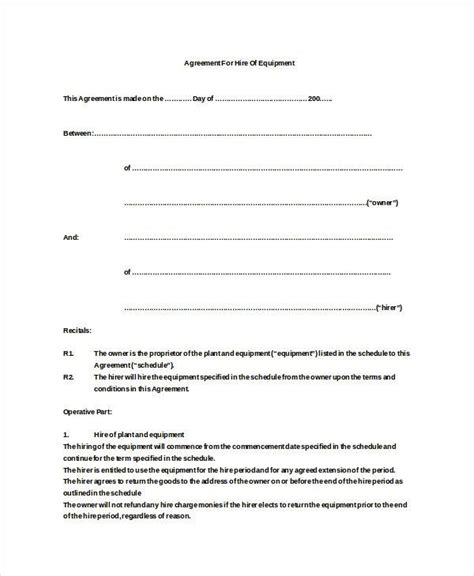 Work For Hire Contract Template Fresh 20 Equipment Rental Agreement