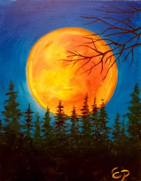 Painting Idea Gorgeous Huge Golden Sun Behind The Moon Painting