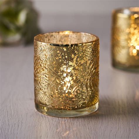 6 Pack Gold Mercury Glass Palm Leaf Candle Holders Votive Tealight Holders Mercury Glass