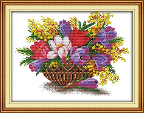 flower basket 9 cross stitch kit 18ct 14ct 11ct count printed canvas stitching embroidery diy