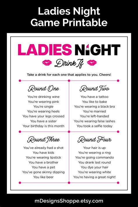 Ladies Night Game Fun Drinking Game For Girls Night
