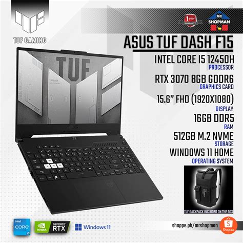 Asus Tuf Dash F15 2022 Intel I5 12450h Rtx 3070 16gb Ram 512gb Nvme