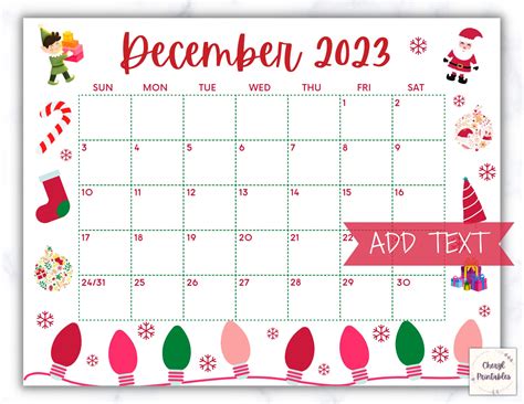 Printable December Calendar 2023 Christmas Calendar Holiday Etsy Israel