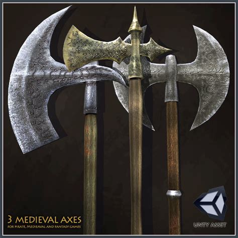 3d Model 3 Medieval Axes Vr Ar Low Poly Cgtrader