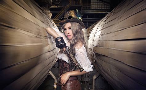 Wallpaper Steampunk Gun Asian Women 2047x1266 Wallpapermaniac