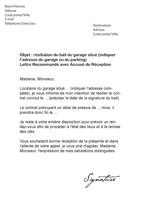Lettre De R Siliation D Un Bail Pour Un Garage Ou Un Parking