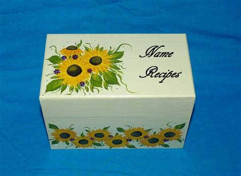 Hand Painted Recipe Box Decorative Sunflower Wooden Recipe