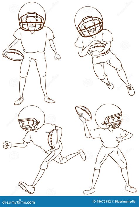 Plain Sketches Of The American Football Players Stock Vector