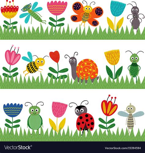 Set Of Isolated Borders With Funny Insect Vector Image