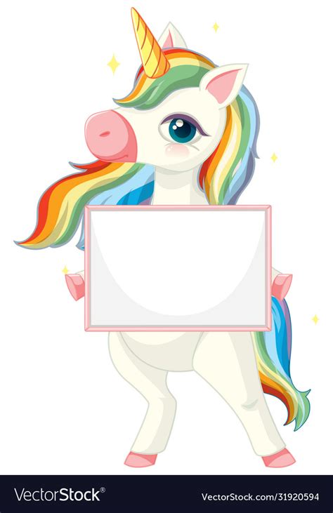 Cute Unicorn Holding Blank Banner Template Vector Image