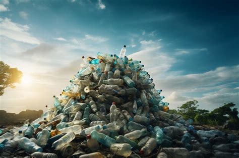 Premium Ai Image Stack Of Plastic Bottles For Recycling Against Blue