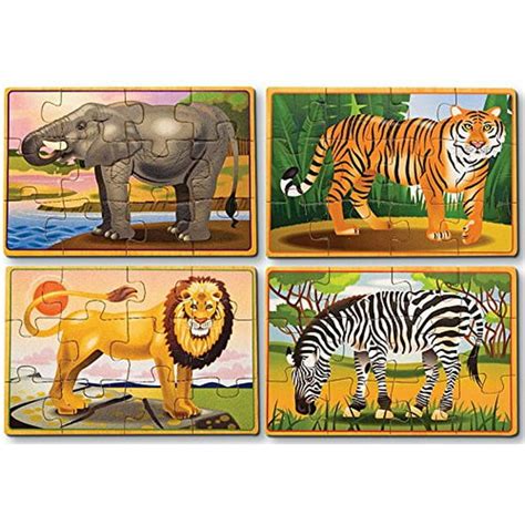 Melissa And Doug Wild Animals 4 In 1 Wooden Jigsaw Puzzles In A Storage