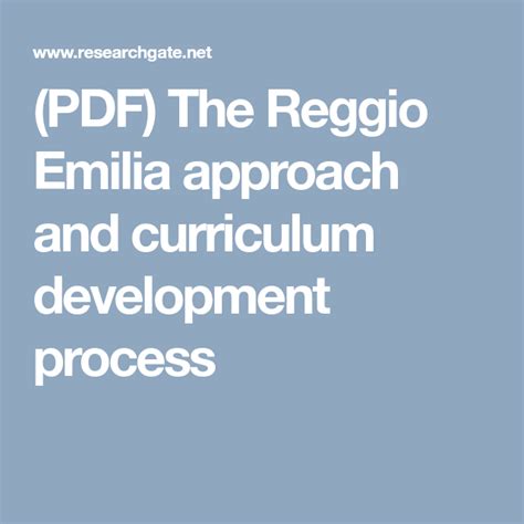 (PDF) The Reggio Emilia approach and curriculum ...