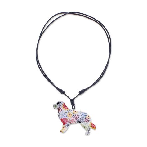 Ceramic pendant necklace, 'Floral Dog' | Ceramic pendant necklace, Ceramic pendant, Dog pendant
